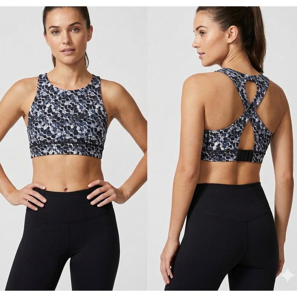 MTA Sport Small Sports Bra Black White Gray Geometric Pattern